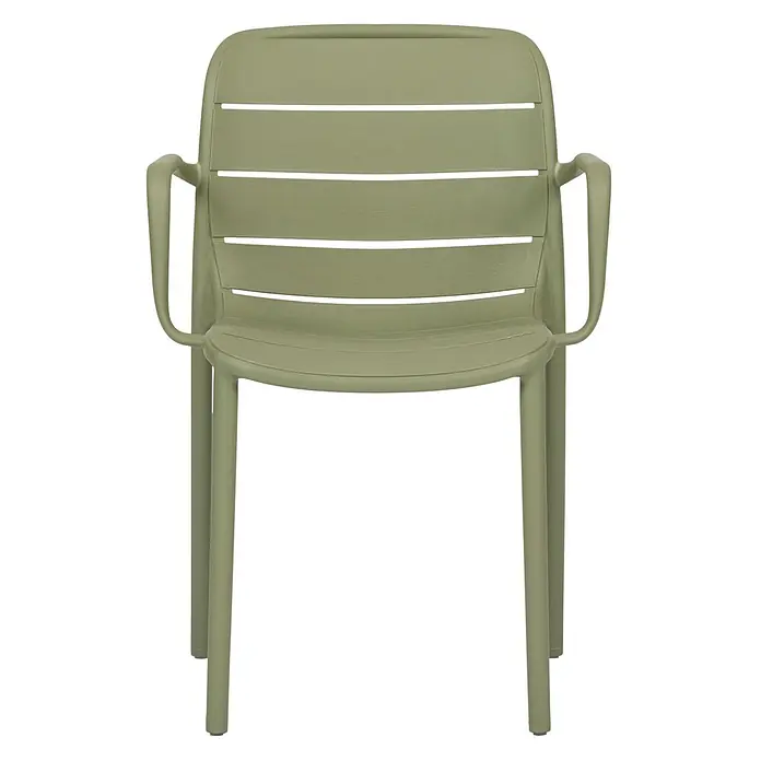 Ebuy24 Gartenstuhl Silja - Kunststoff, Grün, B x T x H: 55 x 57 x 80 cm - Salbeigrüner Kunststoffstuhl mit Lattenrückenlehne und integrierten Armlehnen.