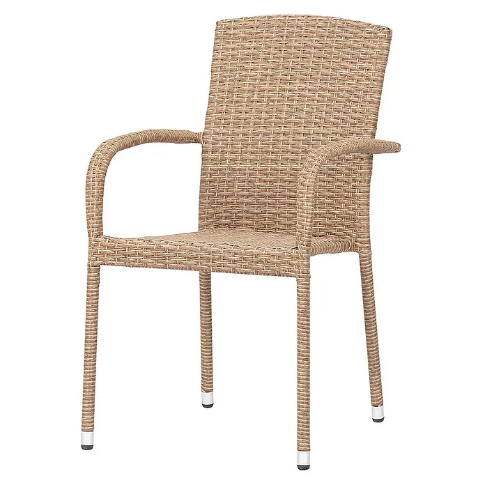 Ebuy24 Gartenstuhl Anita - 1 Stk., Metall Rattan, Natur, B x T x H: 63 x 53 x 88 cm - Hellbrauner Rattan-Sessel mit Armlehnen und Metallbeinen.