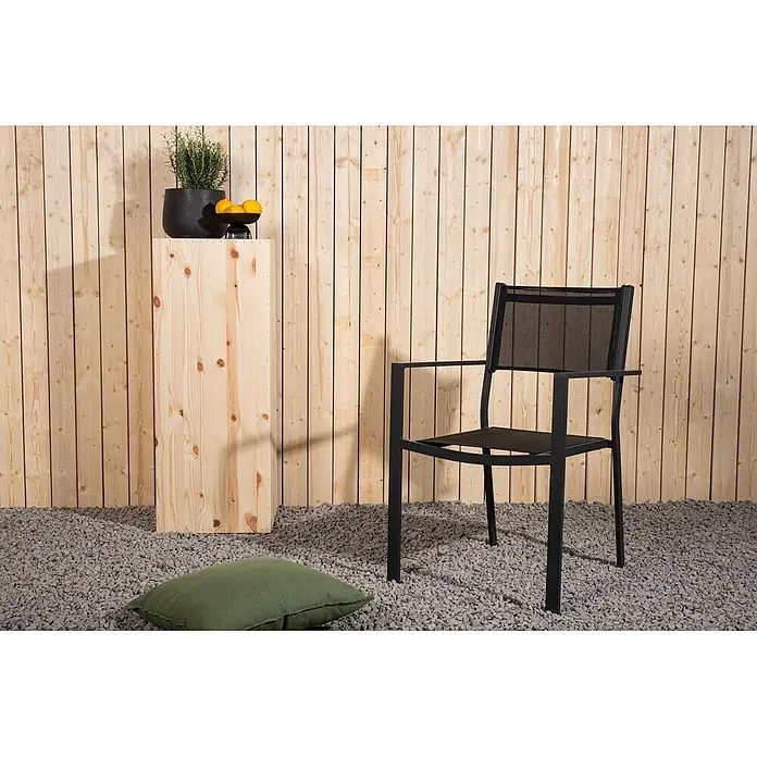 Ebuy24 Gartenstuhl Copacabana 2er-Set - Aluminum, Textil, Schwarz, B x T x H: 57 x 61 x 88 cm - Schwarzer Metall-Outdoor-Sessel mit Netzgewebe auf Kiesterrasse.
