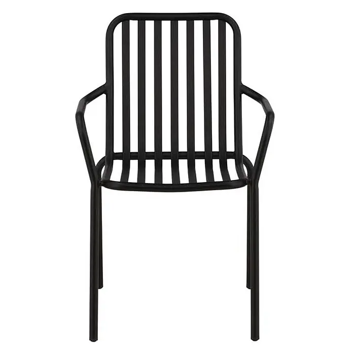 Ebuy24 Gartenstuhl Peking 2er-Set - Aluminum, Schwarz, B x T x H: 57 x 64 x 85 cm - Schwarzer Metallstuhl mit Lattenrückenlehne, Sitzfläche und Armlehnen.