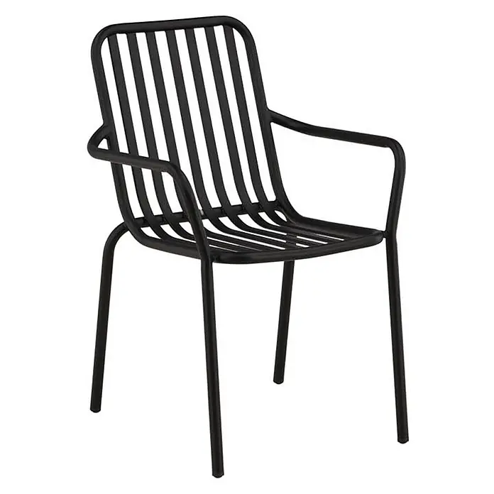 Ebuy24 Gartenstuhl Peking 2er-Set - Aluminum, Schwarz, B x T x H: 57 x 64 x 85 cm - Schwarzer Metallstuhl mit Lattenrost und Armlehnen, für drinnen oder draußen geeignet.