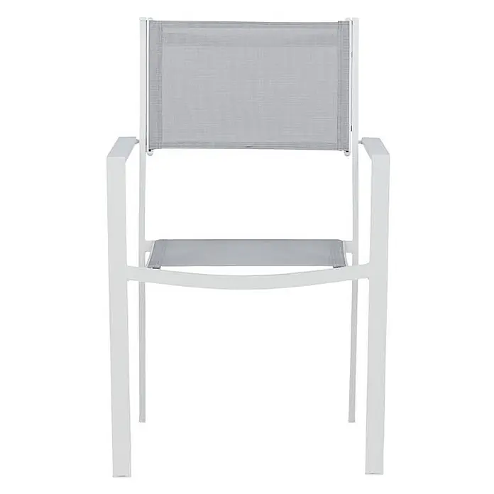 Ebuy24 Gartenstuhl Copacabana 2er-Set - Aluminum, Textil, Weiß, B x T x H: 57 x 61 x 88 cm - Weißer Stuhl mit Armlehnen, hellgrauer Netzlehne und Sitzfläche.