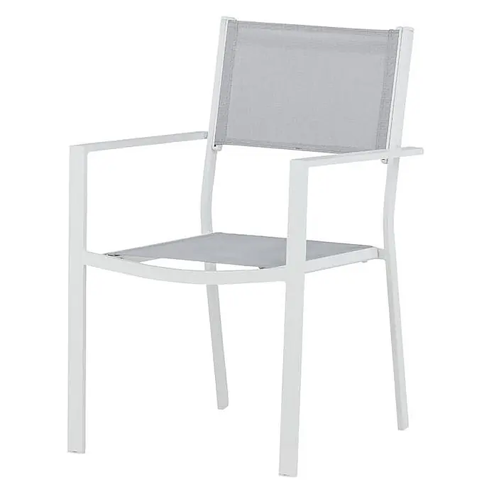 Ebuy24 Gartenstuhl Copacabana 2er-Set - Aluminum, Textil, Weiß, B x T x H: 57 x 61 x 88 cm - Weißer Outdoor-Stuhl mit hellgrauem Netzgewebe für Sitz und Rückenlehne.