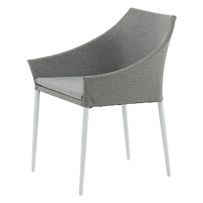 Ebuy24 Gartenstuhl Spoga 2er-Set - Mischtextilien (Textilien und Polyester), Weiß, B x T x H: 60 x 62 x 81 cm - Grau gepolsterter Esszimmerstuhl mit weißen Beinen.