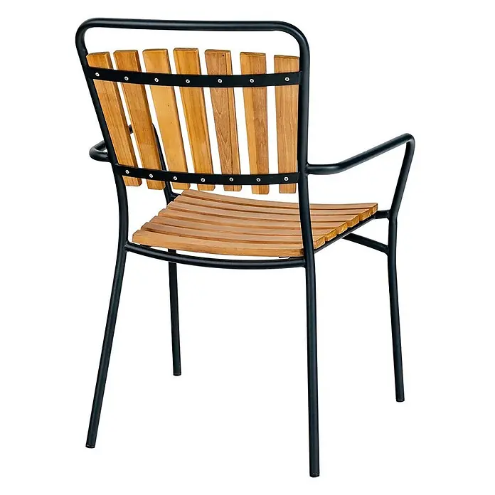Ebuy24 Gartenstuhl Cleveland 4er-Set - Teakholz Metall, Teak, B x T x H: 64 x 58 x 91 cm - Stuhl mit schwarzem Metallgestell und Sitz- sowie Rückenlehne aus Naturholzlatten.