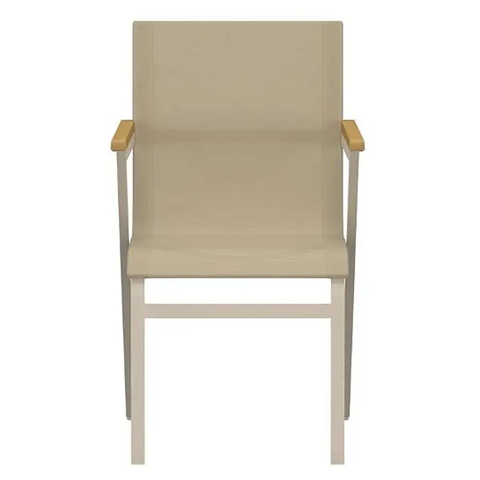 Ebuy24 Gartenstuhl New Mexico 6er-Set - 6 Stk., Aluminium, Beige, B x T x H: 56 x 60 x 91 cm - Beiger Slingstuhl mit hellem Gestell und Holzarmlehnen.