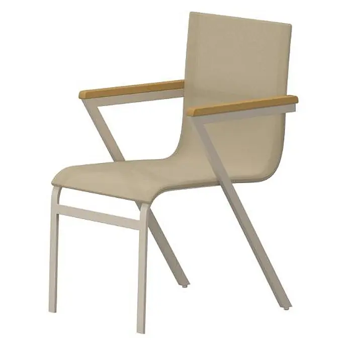 Ebuy24 Gartenstuhl New Mexico 6er-Set - 6 Stk., Aluminium, Beige, B x T x H: 56 x 60 x 91 cm - Beiger Sessel mit hellen Holzarmlehnen und hellem Metallgestell.