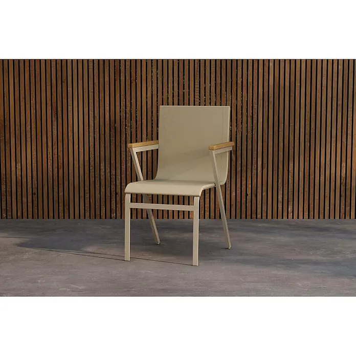Ebuy24 Gartenstuhl New Mexico 6er-Set - 6 Stk., Aluminium, Beige, B x T x H: 56 x 60 x 91 cm - Heller beigefarbener Outdoor-Sessel mit Stoffbezug und Holzarmlehnen.