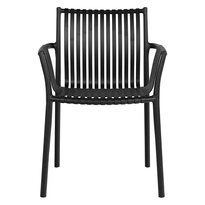 Ebuy24 Gartenstuhl Tulsa 4er-Set - Polypropylen, Schwarz, B x T x H: 57 x 60 x 83 cm - Schwarzer moderner Stuhl mit Lattenrückenlehne und geflochtener Sitzfläche.