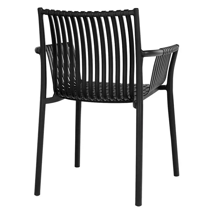 Ebuy24 Gartenstuhl Tulsa 4er-Set - Polypropylen, Schwarz, B x T x H: 57 x 60 x 83 cm - Schwarzer Lamellenstuhl mit Armlehnen.