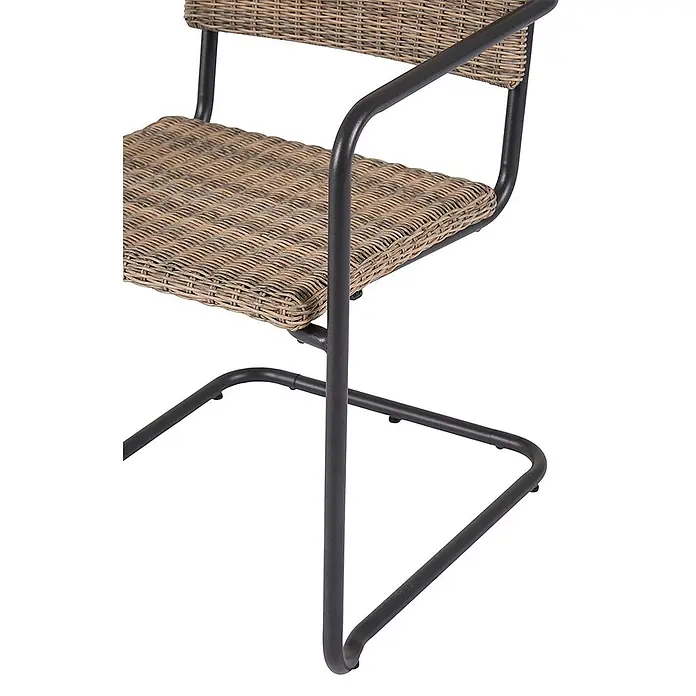 Ebuy24 Gartenstuhl Camille - Metall Rattan, Schwarz, B x T x H: 55 x 59 x 83 cm - Hellbrauner Korbstuhl mit dunkelgrauem Metall-Freischwingergestell.