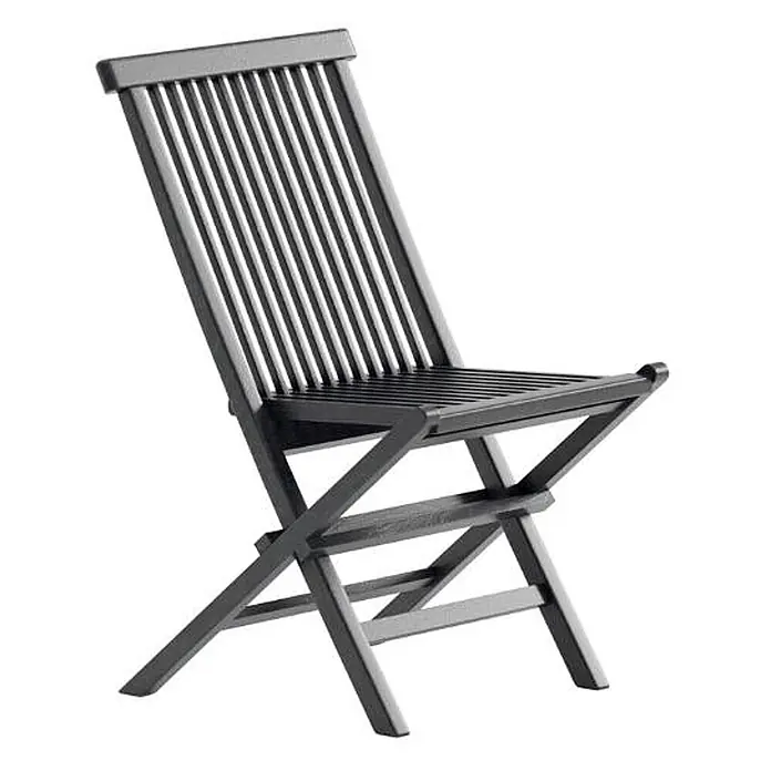 Ebuy24 Gartenstuhl Kenya 2er-Set - 2 Stk., Teak, Schwarz, B x T x H: 47 x 61 x 89 cm - Schwarzer Klappstuhl aus Holz mit Lattenrückenlehne und Sitzfläche, zur platzsparenden Aufbewahrung.