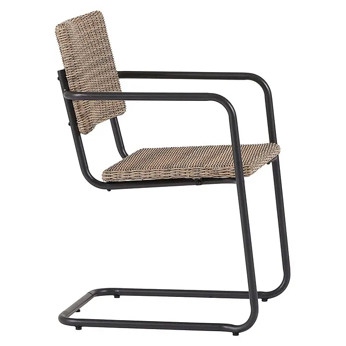 Ebuy24 Gartenstuhl Camille - Metall Rattan, Schwarz, B x T x H: 55 x 59 x 83 cm - Freischwingerstuhl mit schwarzem Metallrahmen und geflochtener Naturrattan-Sitzfläche und Rückenlehne.