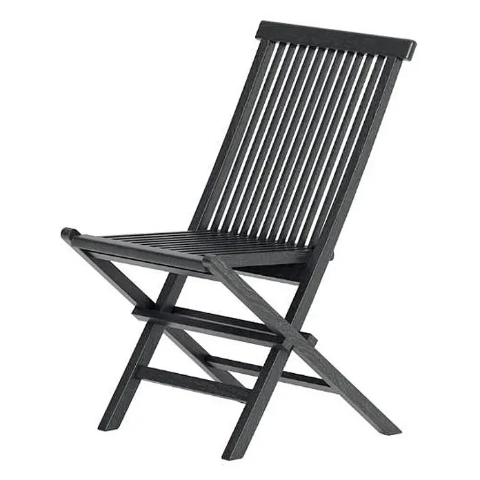 Ebuy24 Gartenstuhl Kenya 2er-Set - 2 Stk., Teak, Schwarz, B x T x H: 47 x 61 x 89 cm - Dunkler Holzklappstuhl mit Lamellenrückenlehne und Sitzfläche.