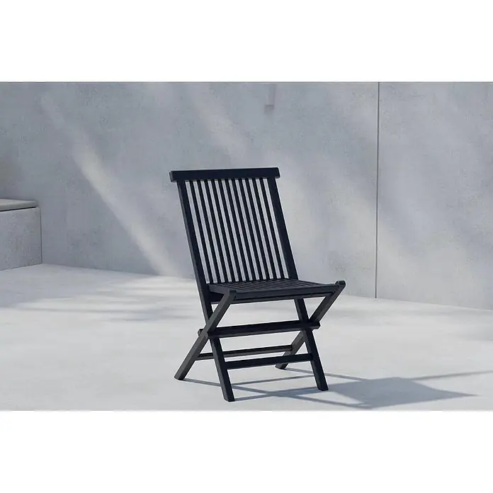 Ebuy24 Gartenstuhl Kenya 2er-Set - 2 Stk., Teak, Schwarz, B x T x H: 47 x 61 x 89 cm - Schwarzer Klappstuhl mit Lattenrostsitzfläche und Rückenlehne.