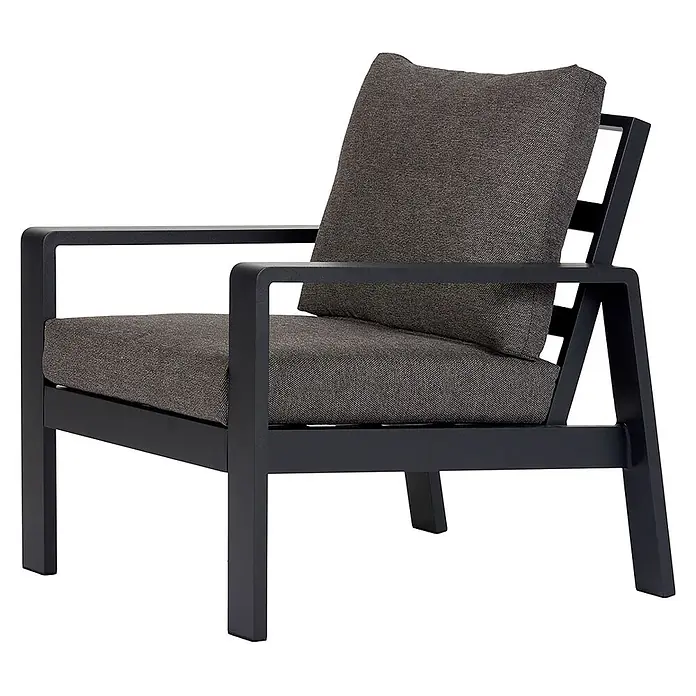 Ebuy24 Gartensessel Lis - 1 Stk., Aluminium Polyester, Grau, B x T x H: 78 x 81 x 79 cm - Dunkelgrauer Aluminium-Outdoor-Sessel mit passenden Stoffkissen.