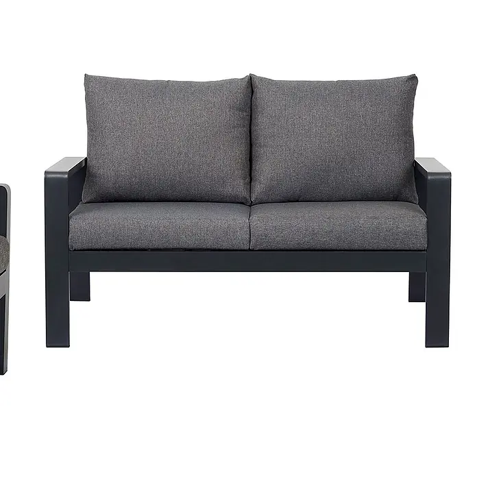 Ebuy24 Gartensessel Lis - 1 Stk., Aluminium Polyester, Grau, B x T x H: 78 x 81 x 79 cm - Zweisitzer-Sofa mit dunkelgrauem Gestell und grauen Stoffkissen.