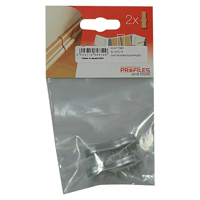 Profiles and more Übergangskappe SU18/FU18 - Silber, 2 Stk. - Verpackung mit zwei Stück Profilverbinder, ideal für die einfache und schnelle Montage von Profilen im Innenausbau.