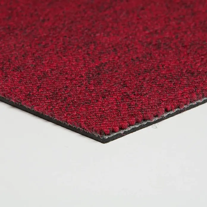 Bricoflor Teppichfliese - Breite: 50 cm, Schlinge, Polypropylen, rot - Rotes, gesprenkeltes Teppichstück mit schwarzer Rückseite.
