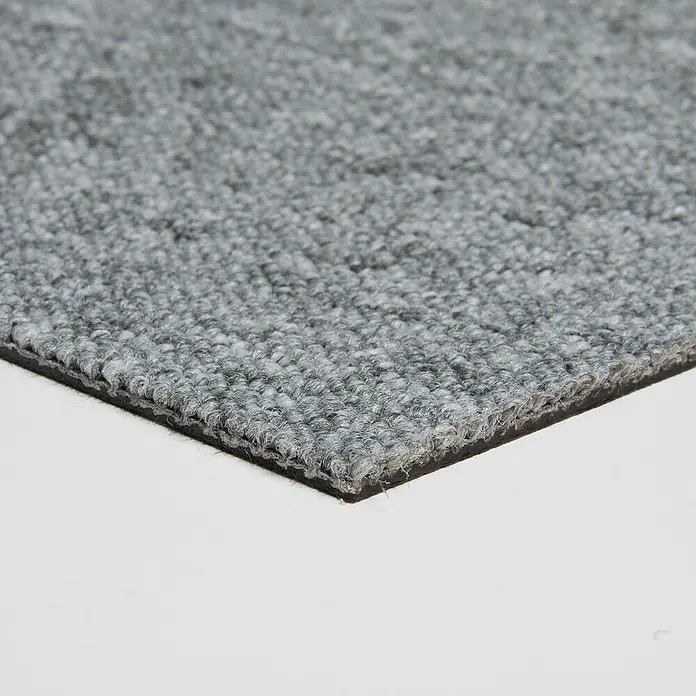 Bricoflor Teppichfliese - Breite: 50 cm, Schlinge, Polypropylen, grau - Graue, strukturierte Teppichfliese, die ihre Dicke und Schlingenflor-Konstruktion zeigt.