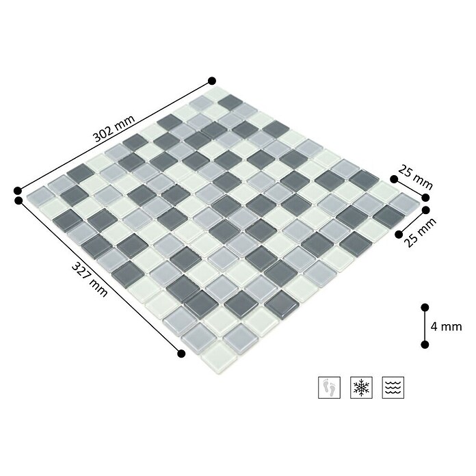 Mosaikfliese Quadrat Crystal Mix CM 4125 (32,7 x 30,2 cm, Grau, Glänzend)