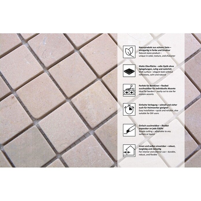 Mosaikfliese Quadrat Uni MOS 32/13R (30,5 x 30,5 cm, Beige, Matt)