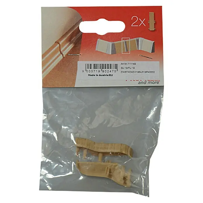 Profiles and more Übergangskappe SU18/FU18 - Eiche Natur, 2 Stk. - Verpackte 2x-Kunststoff-Eckverbinder für Sockelleisten, hergestellt in Österreich, zur einfachen Montage und perfekten Übergänge.