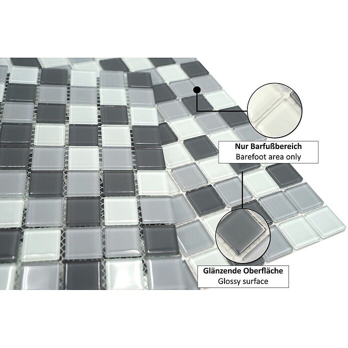 Mosaikfliese Quadrat Crystal Mix CM 4125 (32,7 x 30,2 cm, Grau, Glänzend)