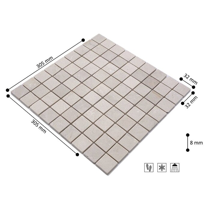 Mosaikfliese Quadrat Uni MOS 32/13R (30,5 x 30,5 cm, Beige, Matt)