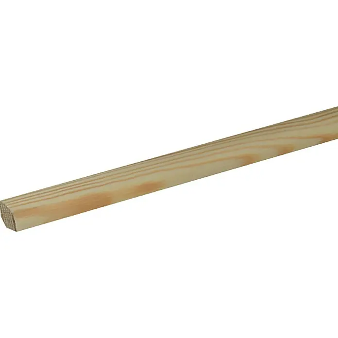 Viertelstab - 240 x 1,8 x 1,8 cm, Fichte/Kiefer, Lackiert - Nahaufnahme eines Holzrundstabs mit deutlicher Maserung, ideal für Bastelprojekte und Heimwerkerarbeiten.