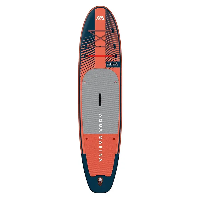 Aqua Marina SUP-Board-Set Atlas - L x B x H: 366 x 86 x 15 cm, Tragkraft: 180 kg, Orange - Aufblasbares Stand-Up-Paddleboard in Koralle und Dunkelblau mit grauer Anti-Rutsch-Matte und vorderen Spanngurten.