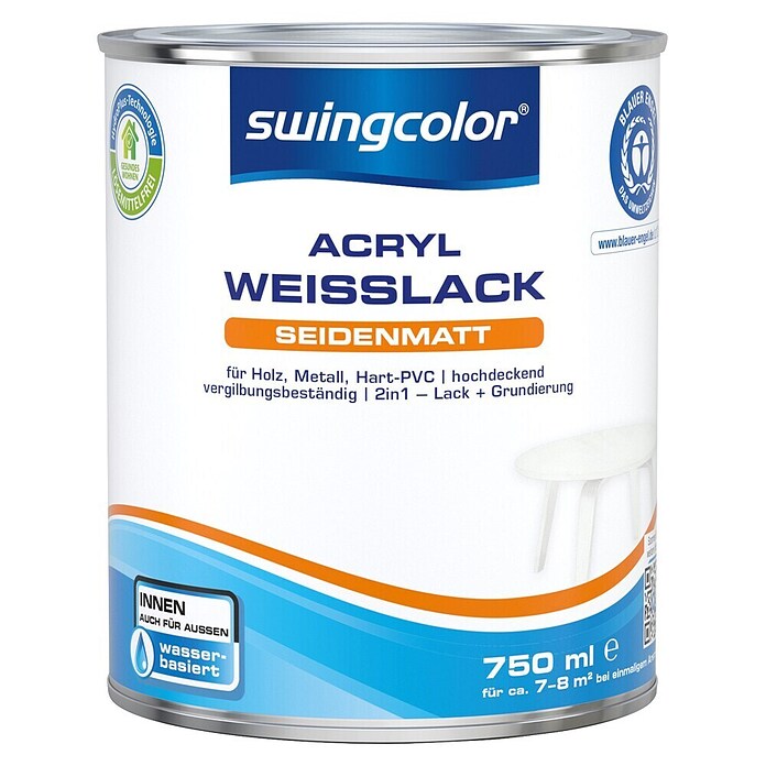 swingcolor Weißlack Acryl (Weiß, 750 ml, Seidenmatt)