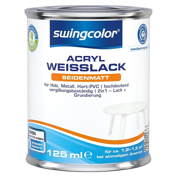 swingcolor Weißlack Acryl (Weiß, 125 ml, Seidenmatt)