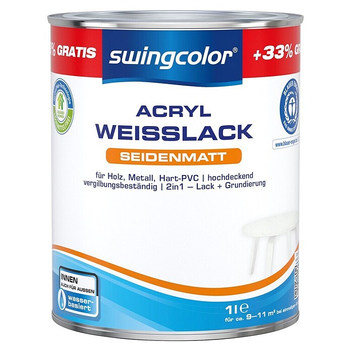 swingcolor Weißlack Acryl (Weiß, 1 l, Seidenmatt)