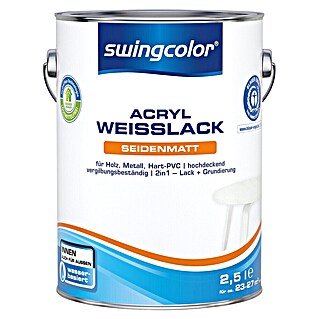 swingcolor Weißlack Acryl (Weiß, Seidenmatt, 2,5 l, Wasserbasiert)