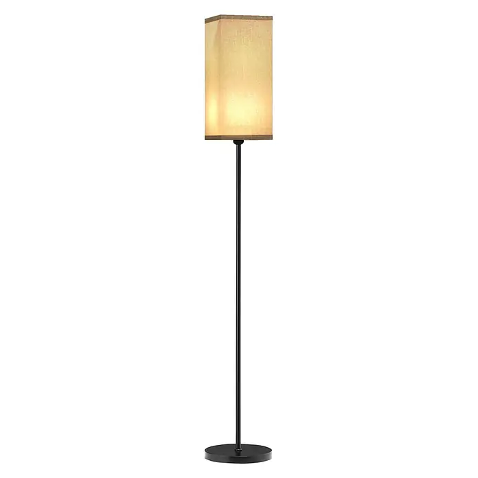 Homcom Stehleuchte - 40 W, Höhe: 161,5 cm, Schwarz, Weiß, E27 - Stehleuchte mit quadratischem, beleuchtetem beigem Stoffschirm, dünnem schwarzem Metallstab und rundem schwarzem Fuß.