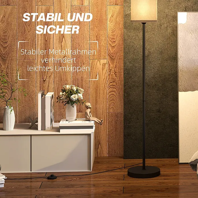 Homcom Stehleuchte - 40 W, Höhe: 161,5 cm, Schwarz, Weiß, E27 - Schwarze Stehlampe mit beigem quadratischem Schirm im Wohnzimmer. Stabiler Metallrahmen verhindert Umkippen.
