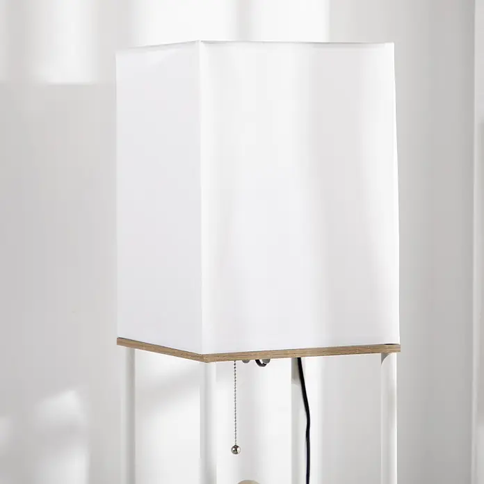 Homcom Stehleuchte - 40 W, Höhe: 159 cm, Weiß, Weiß, E27 - Stehleuchte mit weißem, quadratischem Stoffschirm, hellem Holzbesatz und Zugkette.