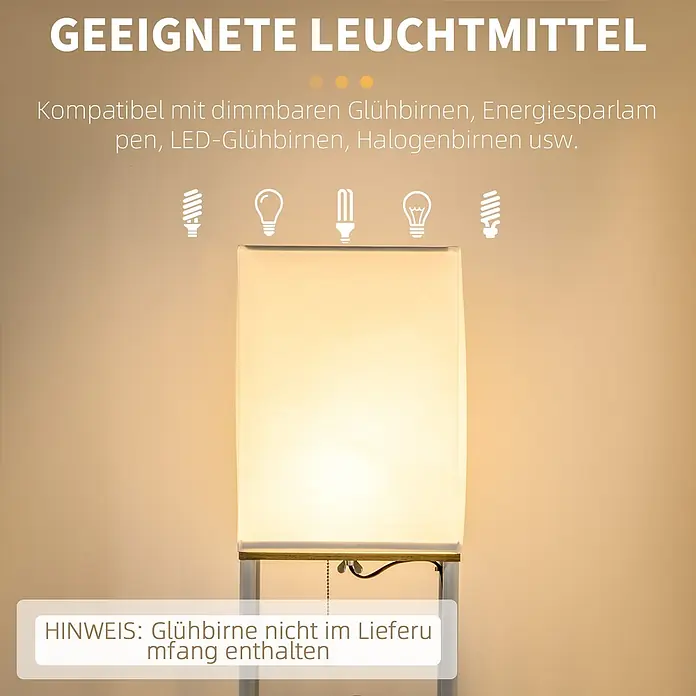 Homcom Stehleuchte - 40 W, Höhe: 159 cm, Weiß, Weiß, E27 - Eine Stehleuchte mit quadratischem, beleuchtetem Stoffschirm.