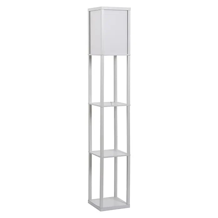 Homcom Stehleuchte - 40 W, Höhe: 160 cm, Weiß, Weiß, E27 - Hohes, schmales weißes Regal mit geschlossenem Oberteil und offenen Fächern.