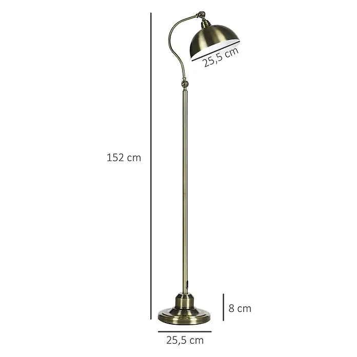 Homcom Stehleuchte - 40 W, Höhe: 152 cm, Bronze, Bronze - Antik-Messing Stehleuchte mit verstellbarem Kuppelschirm und rundem Fuß.