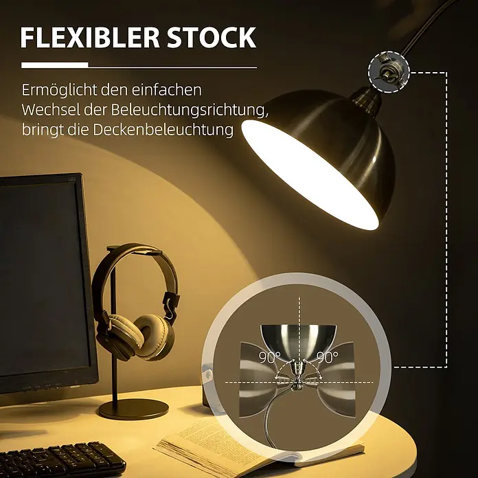 Homcom Stehleuchte - 40 W, Höhe: 152 cm, Bronze, Bronze - Verstellbare Messing-Schreibtischlampe beleuchtet Home-Office mit Monitor und Kopfhörern. Der flexible Gelenk ermöglicht 180° Drehung.