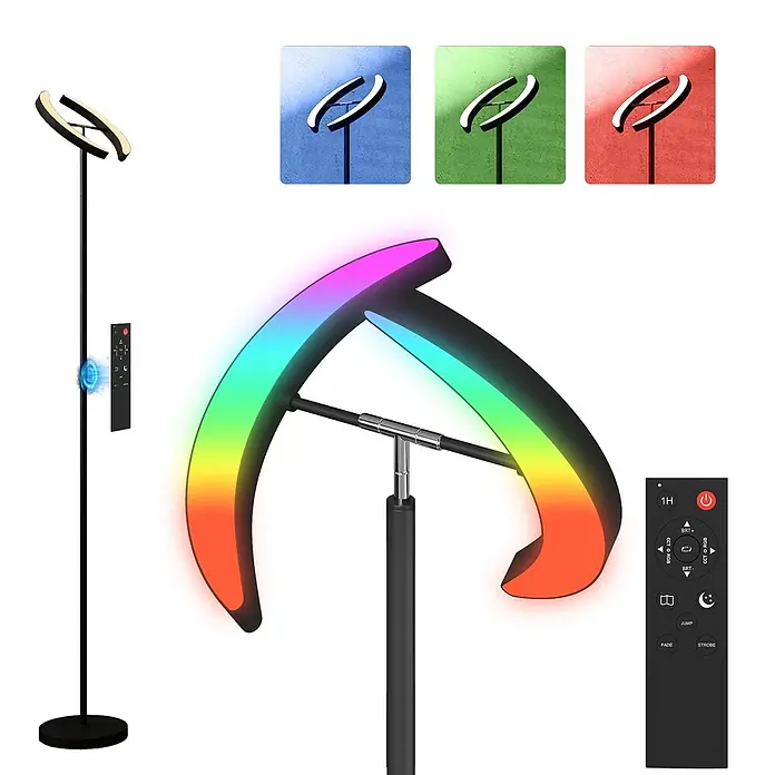 Homcom Stehleuchte - 30 W, Höhe: 188 cm, Schwarz, Schwarz - Schwarze Stehlampe mit A-förmigem RGB-LED-Lichtkopf und Fernbedienung, zeigt verschiedene Farben.