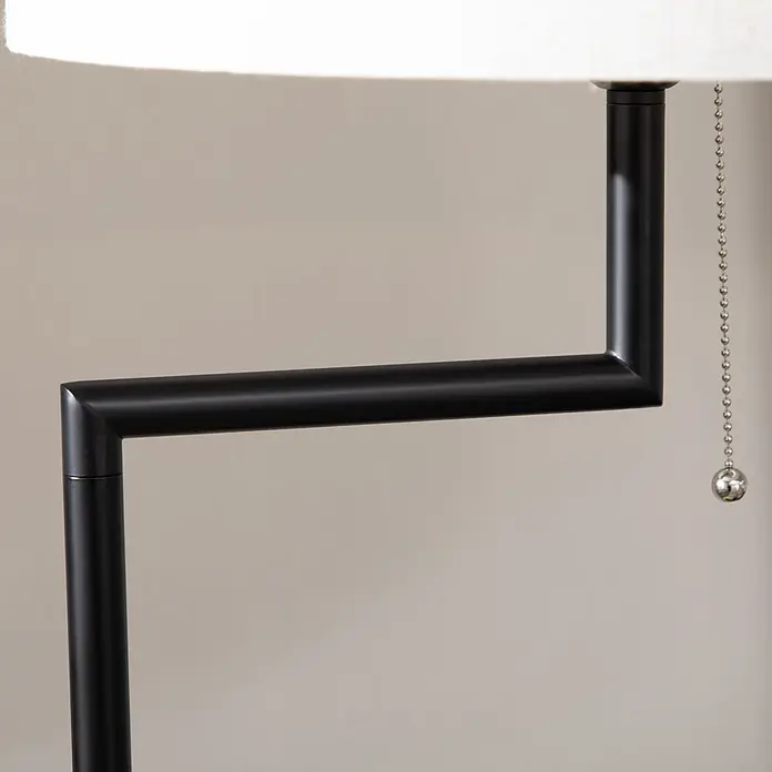Homcom Stehleuchte - 40 W, Höhe: 170 cm, Schwarz, Weiß, E27 - Schwarzer Metall-Lampenfuß mit weißem Stoffschirm und silberner Zugkette.
