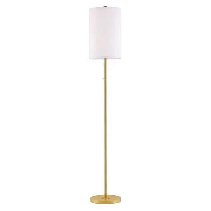 Homcom Stehleuchte - 40 W, Höhe: 157 cm, Gold, Cremeweiß, E27 - Goldfarbene Stehleuchte mit weißem Stoffschirm und Zugkette.