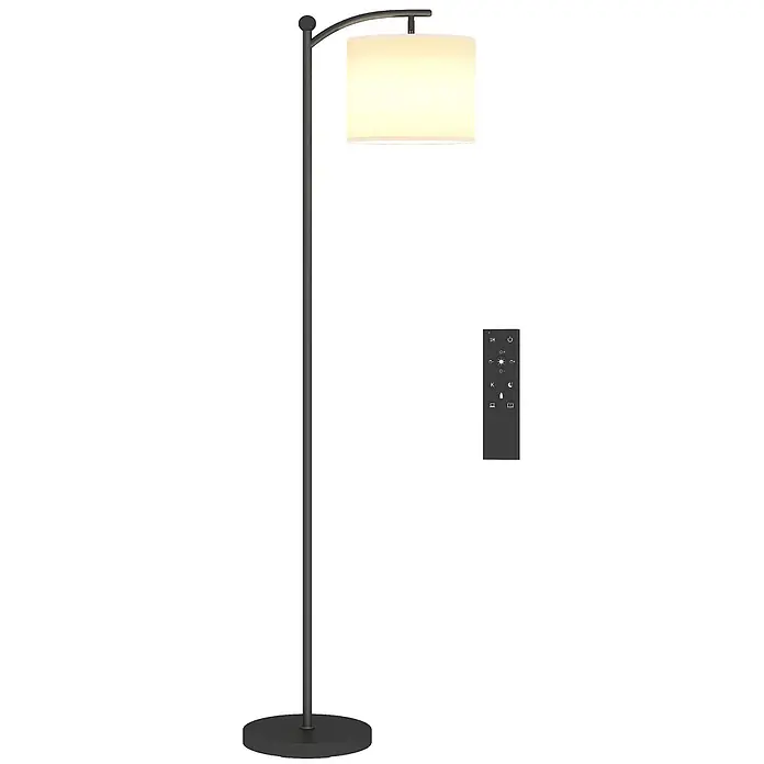 Homcom Stehleuchte - 9 W, Höhe: 159,6 cm, Schwarz, Cremeweiß, E27 - Dunkle Stehlampe mit beleuchtetem beigem Schirm und Fernbedienung.
