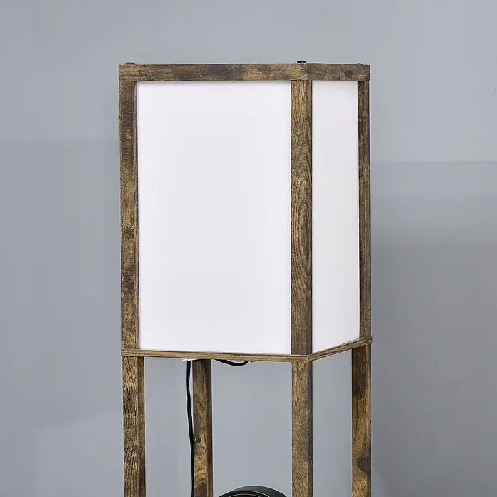 Homcom Stehleuchte - 40 W, Rustikal Braun, Weiß, E27 - Rechteckige Stehlampe mit Naturholzrahmen und weißem Stoffschirm.