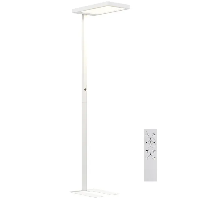 Homcom Stehleuchte - 40 W, Höhe: 196 cm, Weiß, Weiß - Moderne weiße LED-Stehleuchte mit rechteckigem Lichtpanel und Fernbedienung.