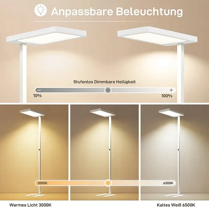 Homcom Stehleuchte - 40 W, Höhe: 196 cm, Weiß, Weiß - Weiße Stehlampe mit rechteckigem Kopf, einstellbarer Helligkeit (10-100%) und Farbtemperatur (3000K warm bis 6500K kalt).