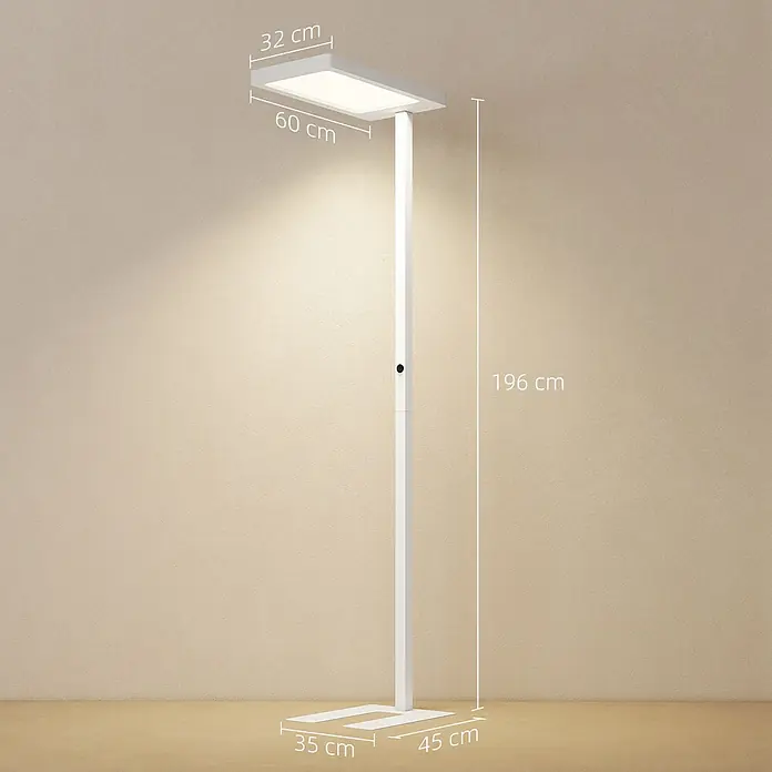 Homcom Stehleuchte - 40 W, Höhe: 196 cm, Weiß, Weiß - Moderne weiße LED-Stehleuchte mit rechteckigem Kopf.